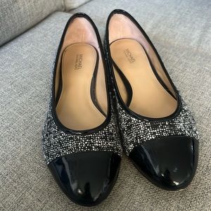 Tweed/black leather Michael Kors Flats